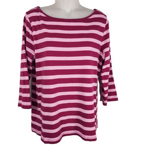 Talbots Tee Womens Size Large 3/4 Sleeve Pink Striped Cotton Boatneck Nautical